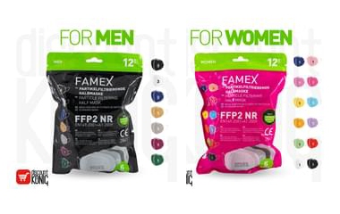 Respirator ffp2 famex, în 12 culori pentru femei și bărbați, set (12 buc)